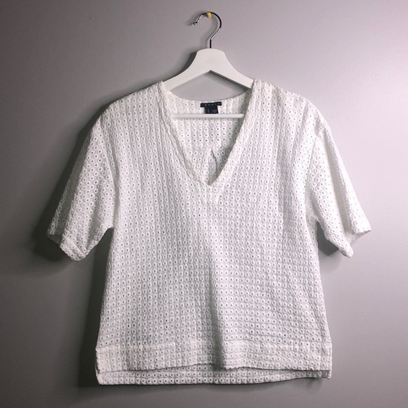 Theory Boho White Eyelet 100% Cotton Pullover Top - Picture 3 of 8